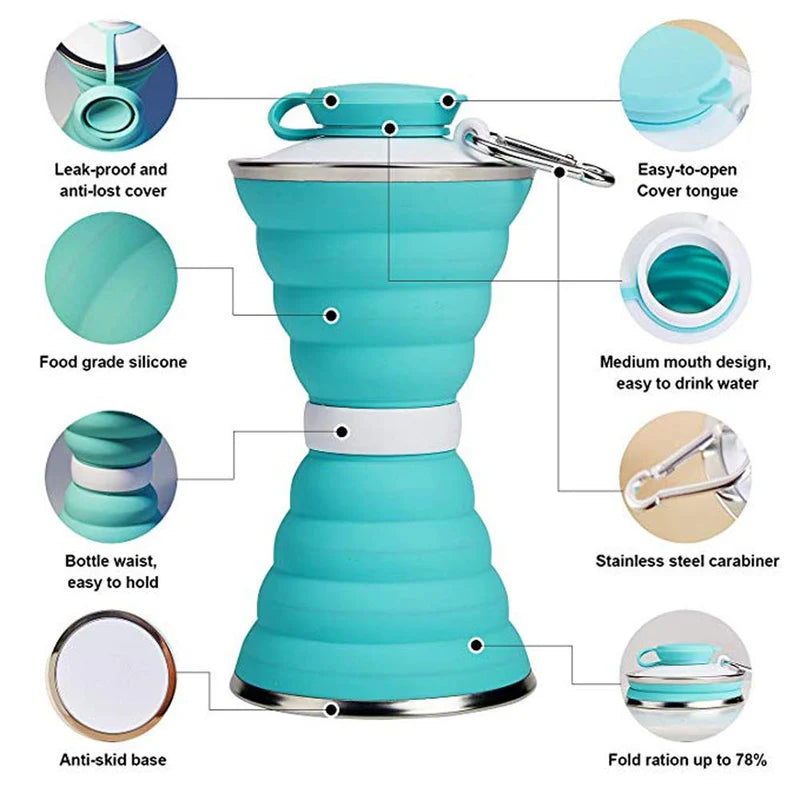 Collapsible Silicon Water Bottle -Bpa Free - Leak Proof -Lightweight- Space Saver