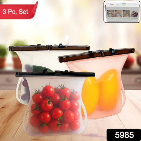 Reusable Silicon Food Storage Bag- 3 Bag Set -Food Grade