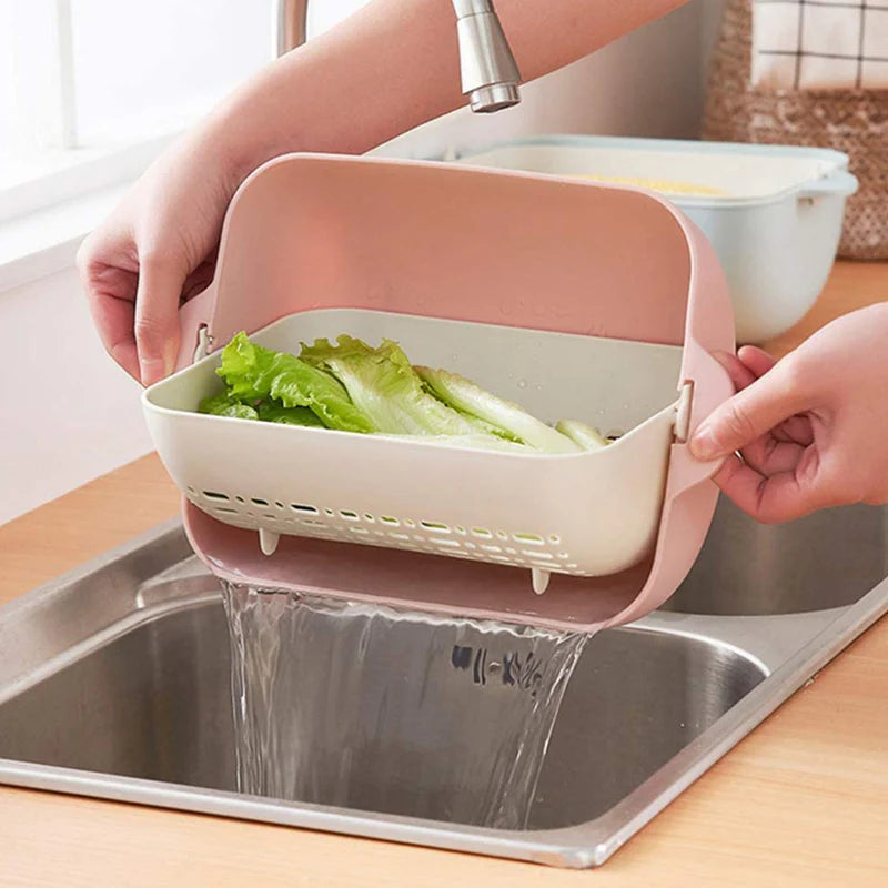 Double Layered Plastic Rotatable Strainer Bowl With Handles For Washing /Rinsing Vegetables/Fruits (Multicolor)