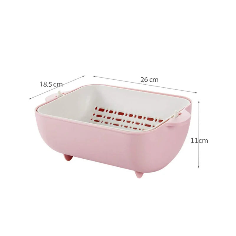 Double Layered Plastic Rotatable Strainer Bowl With Handles For Washing /Rinsing Vegetables/Fruits (Multicolor)