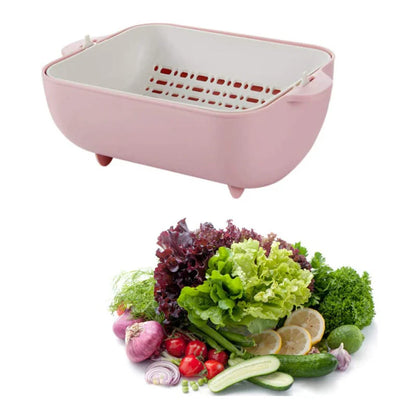 Double Layered Plastic Rotatable Strainer Bowl With Handles For Washing /Rinsing Vegetables/Fruits (Multicolor)